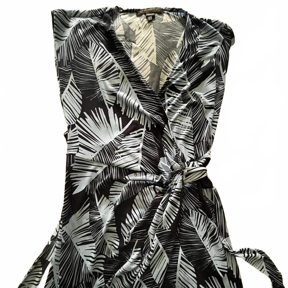 Navy and White Palm Frond Print Wrap Dress